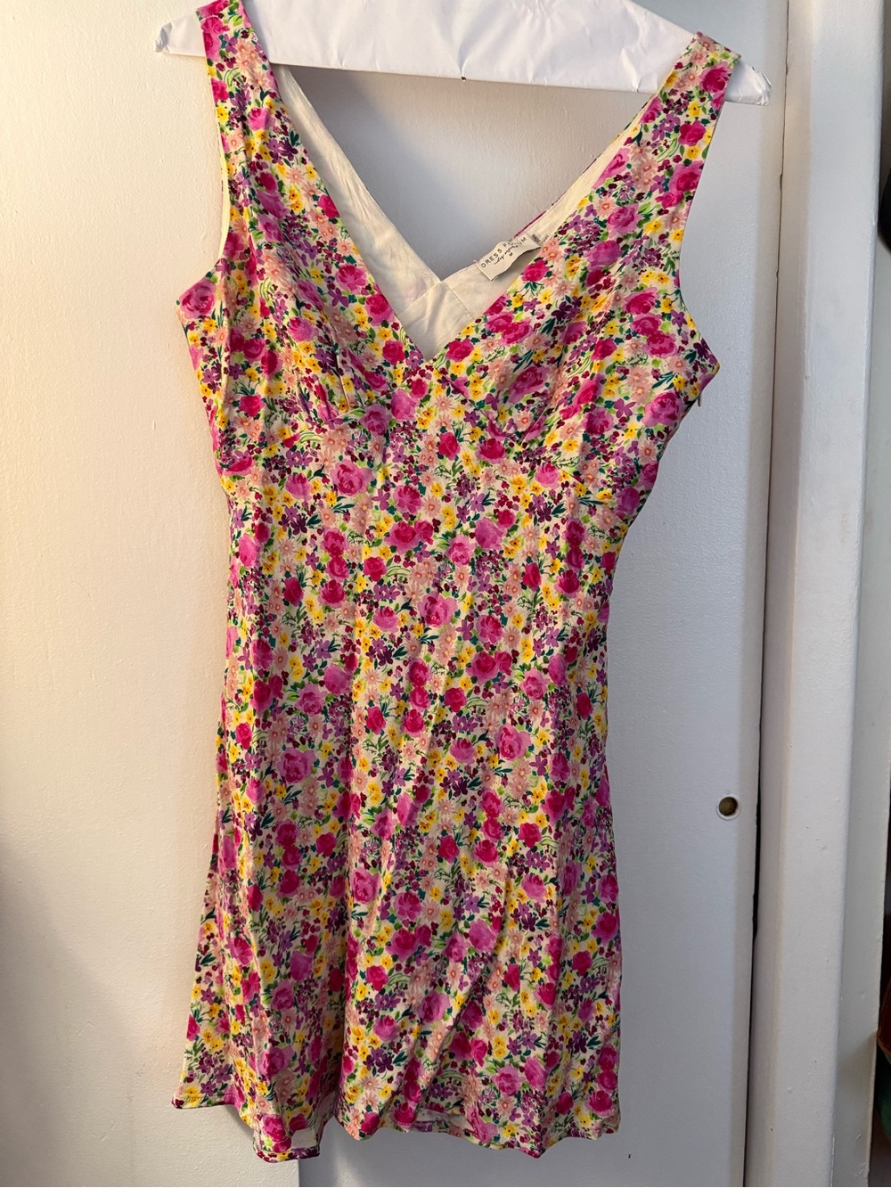 Lulu's Pink and Yellow Floral V-Neck Mini Dress
